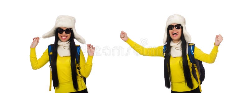 O estudante novo isolado no fundo branco imagem de stock royalty free O estudante novo isolado no fundo branco imagem de stock royalty free