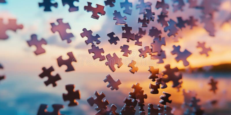 O expansiune de vis a pieselor de puzzle plutitoare într-un cer vast pentru proiecte fantastice suprarealiste și abstracte de artă royalty free illustration