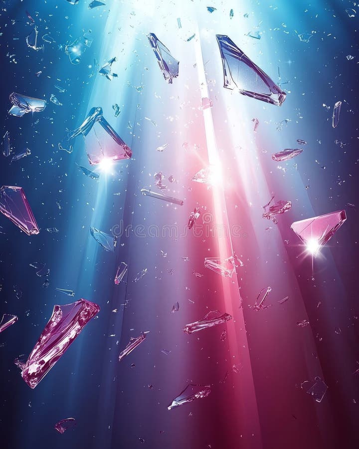 O explozie de cioburi albastre și roz pe un fundal cosmic întunecat creează imagini vibrante și dinamice. royalty free stock photo