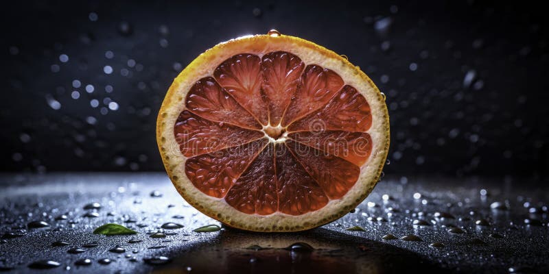O felie de grepfrut vibrant, o rafală de aromă și prospețime, care prezintă artă culinară și bunăstare pe întuneric royalty free illustration
