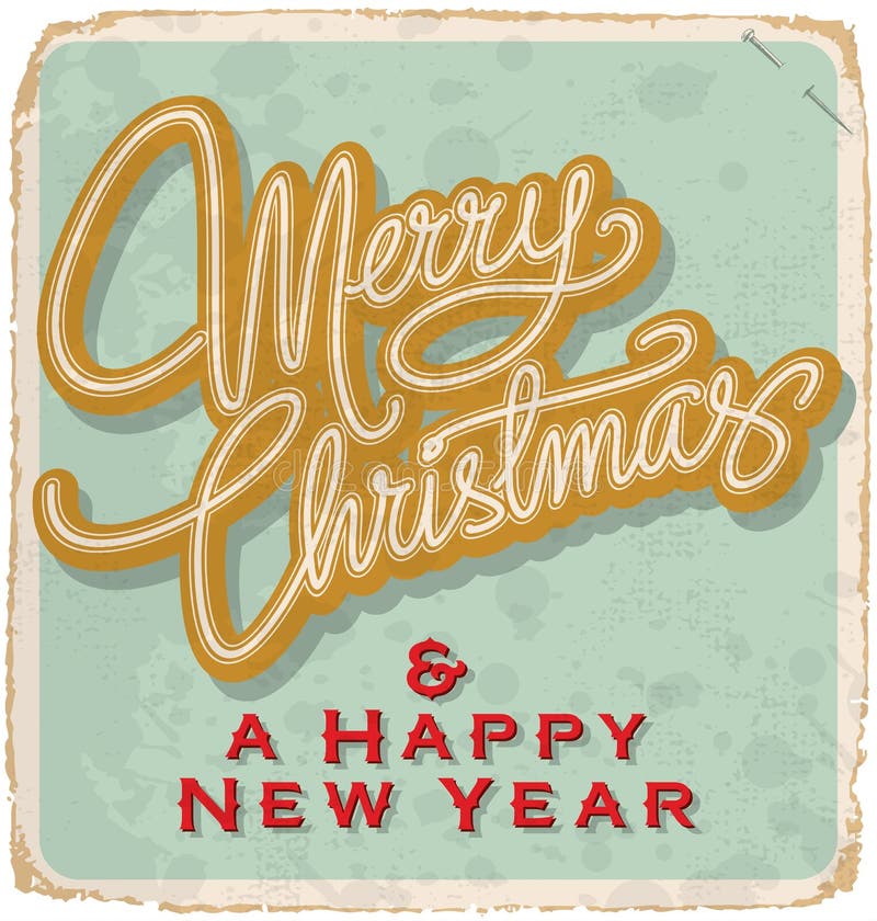 O FELIZ NATAL entrega cartão indicado por letras do vintage () ilustração do vetor O FELIZ NATAL entrega cartão indicado por letras do vintage () ilustração do vetor