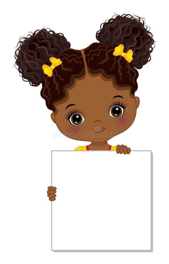 O fetiță afro-americană drăguță care ține un cadru gol pentru a-ți personaliza textul royalty free illustration