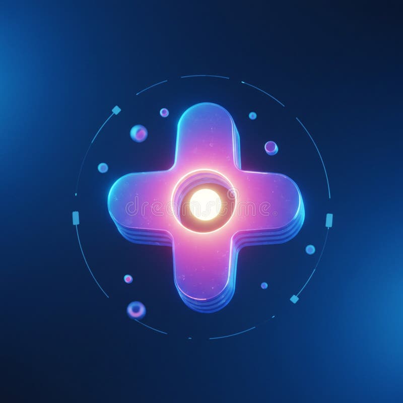 O formă transversală neon 3D cu margini strălucitoare cu o sursă de lumină circulară centrală. vector illustration