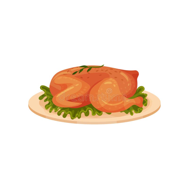 O frango frito serviu com folhas da alface em uma placa, ilustração saboroso do vetor do prato das aves domésticas em um fundo br ilustração royalty free O frango frito serviu com folhas da alface em uma placa, ilustração saboroso do vetor do prato das aves domésticas em um fundo br ilustração royalty free
