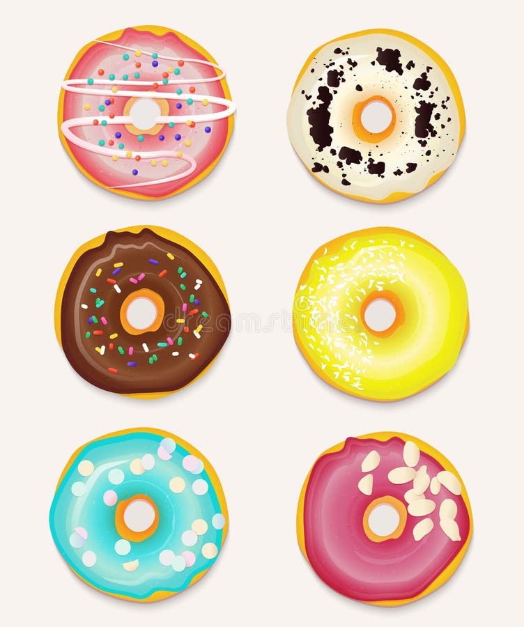 O fundo bonito das pastelarias com chocolate, o rosa e a banana colorem anéis de espuma glace ilustração stock O fundo bonito das pastelarias com chocolate, o rosa e a banana colorem anéis de espuma glace ilustração stock