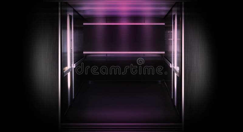 o fundo da parede de tijolo, esvazia a porta aberta do elevador, luz de néon, fumo, opinião do clube noturno fotos de stock royalty free o fundo da parede de tijolo, esvazia a porta aberta do elevador, luz de néon, fumo, opinião do clube noturno fotos de stock royalty free