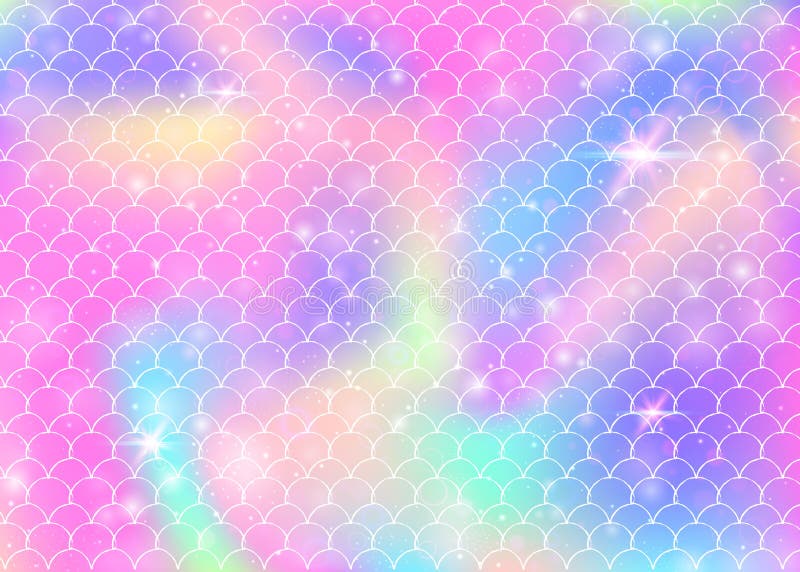 O fundo da sereia da princesa com arco-íris do kawaii escala o teste padrão ilustração stock O fundo da sereia da princesa com arco-íris do kawaii escala o teste padrão ilustração stock