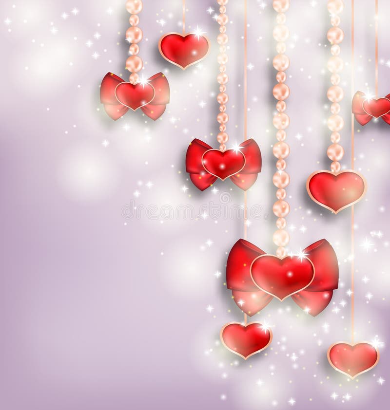 O fundo de incandescência com corações de suspensão para Valentine Day, copia s ilustração royalty free O fundo de incandescência com corações de suspensão para Valentine Day, copia s ilustração royalty free