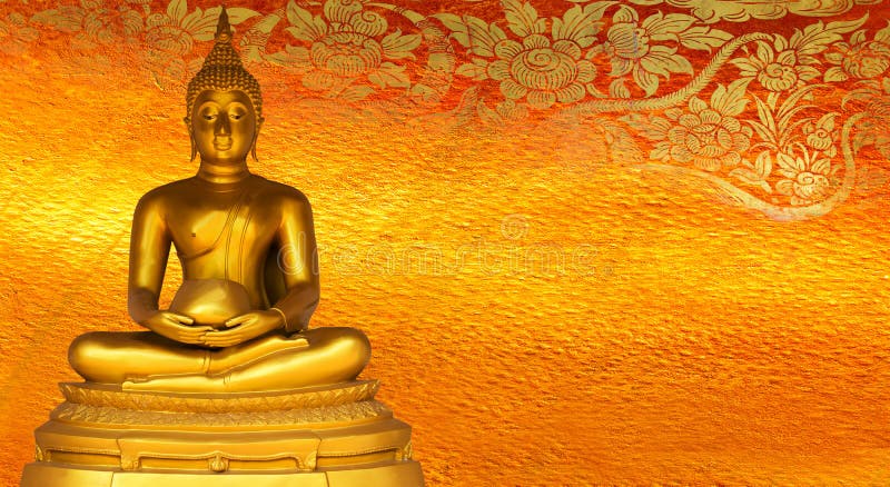 O fundo dourado da estátua do ouro da Buda modela Tailândia. ilustração do vetor O fundo dourado da estátua do ouro da Buda modela Tailândia. ilustração do vetor