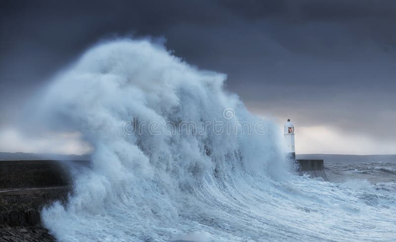 Colosal waves batter a lighthouse as it suffers hits twice in a week when hurricane Storm Brian lands on the Porthcawl coast of South Wales, UK. Colosal waves batter a lighthouse as it suffers hits twice in a week when hurricane Storm Brian lands on the Porthcawl coast of South Wales, UK.