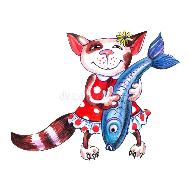 O gatinho guarda peixes à disposição ilustração do vetor O gatinho guarda peixes à disposição ilustração do vetor