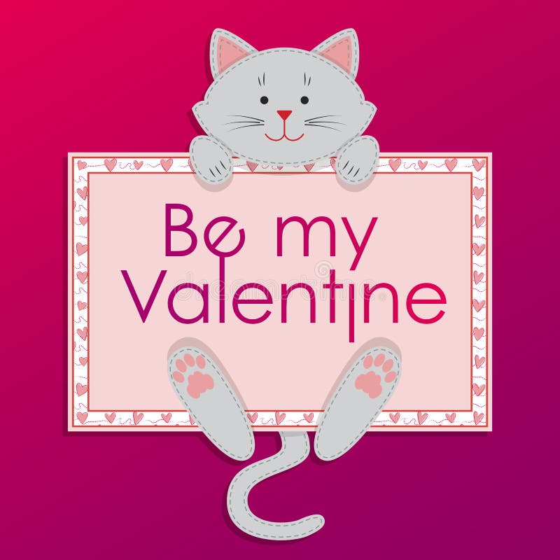 O gato bonito do Applique com uma placa seja meu Valentim Ilustração do vetor ilustração royalty free O gato bonito do Applique com uma placa seja meu Valentim Ilustração do vetor ilustração royalty free