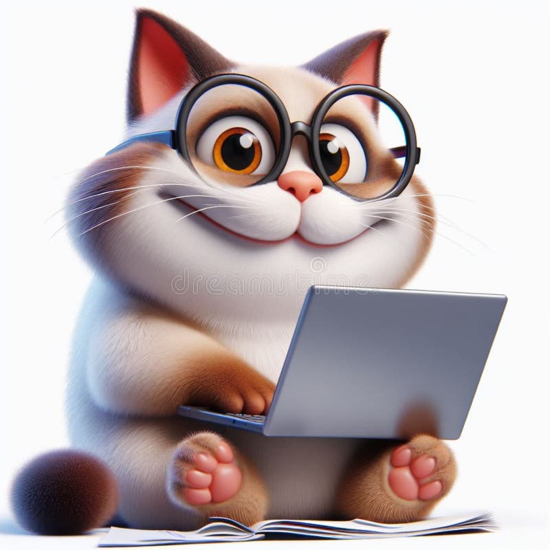 O gato usa o notebook como fundo branco fotos de stock royalty free