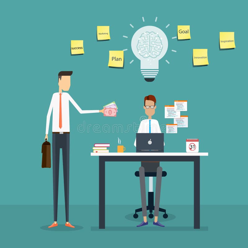 o gerente comenta ao trabalho e ao bônus do empregado ilustração stock o gerente comenta ao trabalho e ao bônus do empregado ilustração stock
