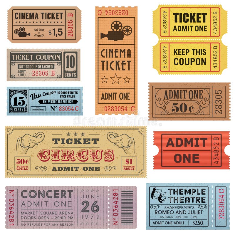 O Grunge Tickets a coleção 1 ilustração do vetor O Grunge Tickets a coleção 1 ilustração do vetor