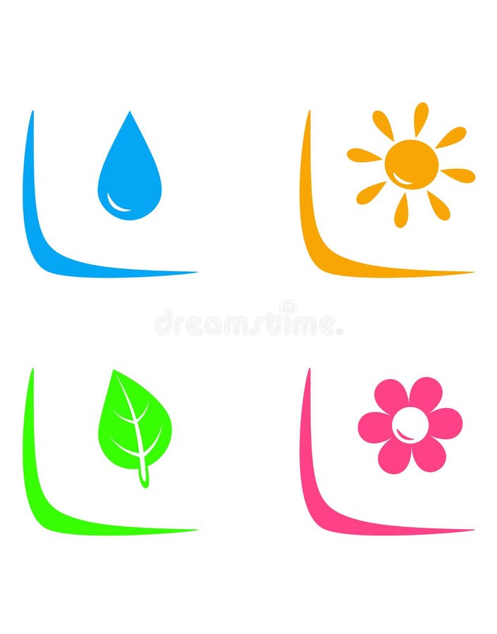 O grupo de ajardinar assina com gota da água, flor, ilustração do vetor O grupo de ajardinar assina com gota da água, flor, ilustração do vetor