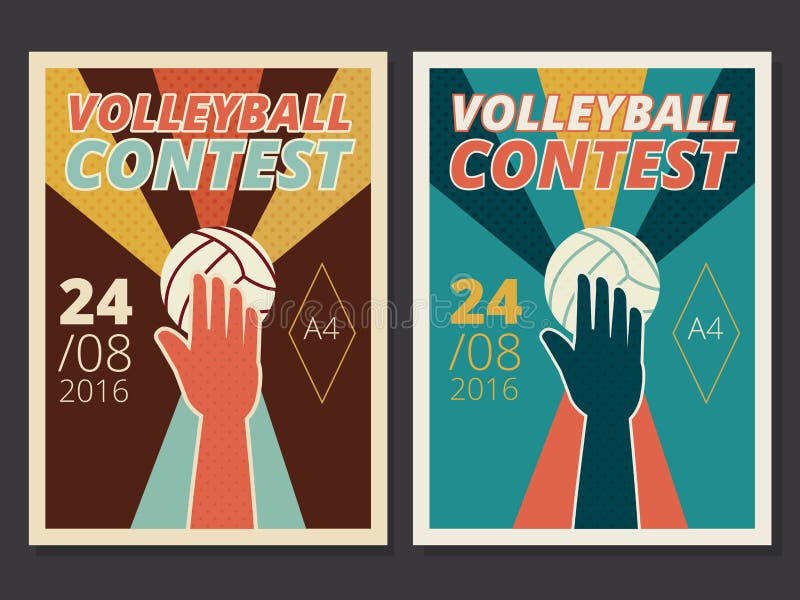 O grupo de cartaz do vetor do jogo de voleibol e o inseto projetam no tamanho A4 ilustração do vetor O grupo de cartaz do vetor do jogo de voleibol e o inseto projetam no tamanho A4 ilustração do vetor