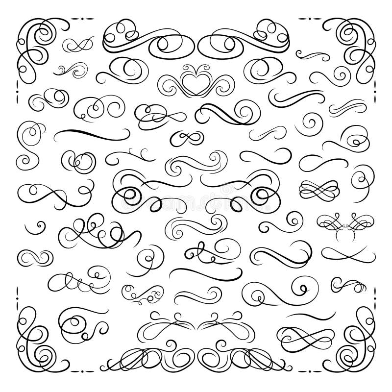 O grupo de elementos decorativo do projeto do vetor, isolado em Swirly branco alinha a coleção, filigrana, decorações da página ilustração stock O grupo de elementos decorativo do projeto do vetor, isolado em Swirly branco alinha a coleção, filigrana, decorações da página ilustração stock
