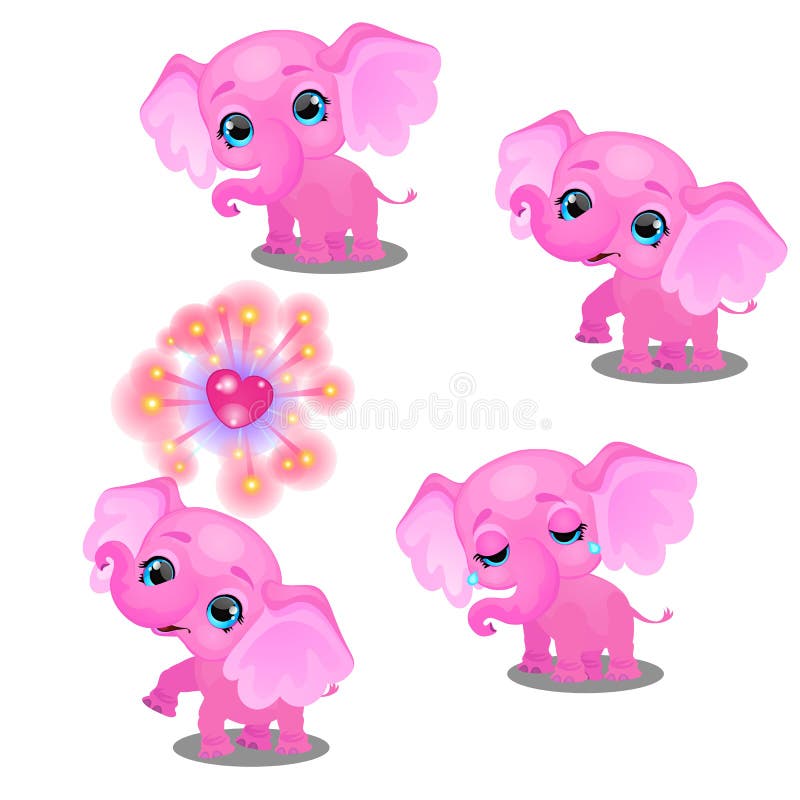 O grupo de emoções um elefante cor-de-rosa pouco animado isolado no fundo branco Amostra de cartaz, feriado do partido ilustração stock O grupo de emoções um elefante cor-de-rosa pouco animado isolado no fundo branco Amostra de cartaz, feriado do partido ilustração stock