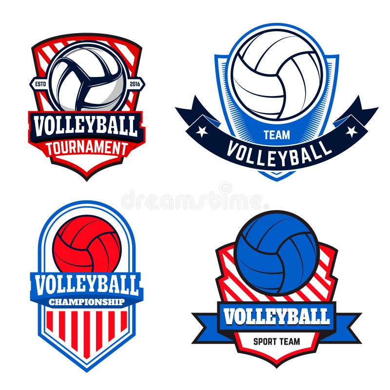 O grupo de etiquetas e de logotipos do voleibol para o voleibol teams ilustração royalty free O grupo de etiquetas e de logotipos do voleibol para o voleibol teams ilustração royalty free