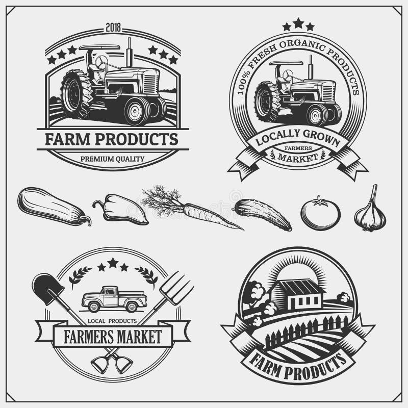 O grupo de fazendeiros introduz no mercado emblemas, logotipos e etiquetas Ilustração do vetor