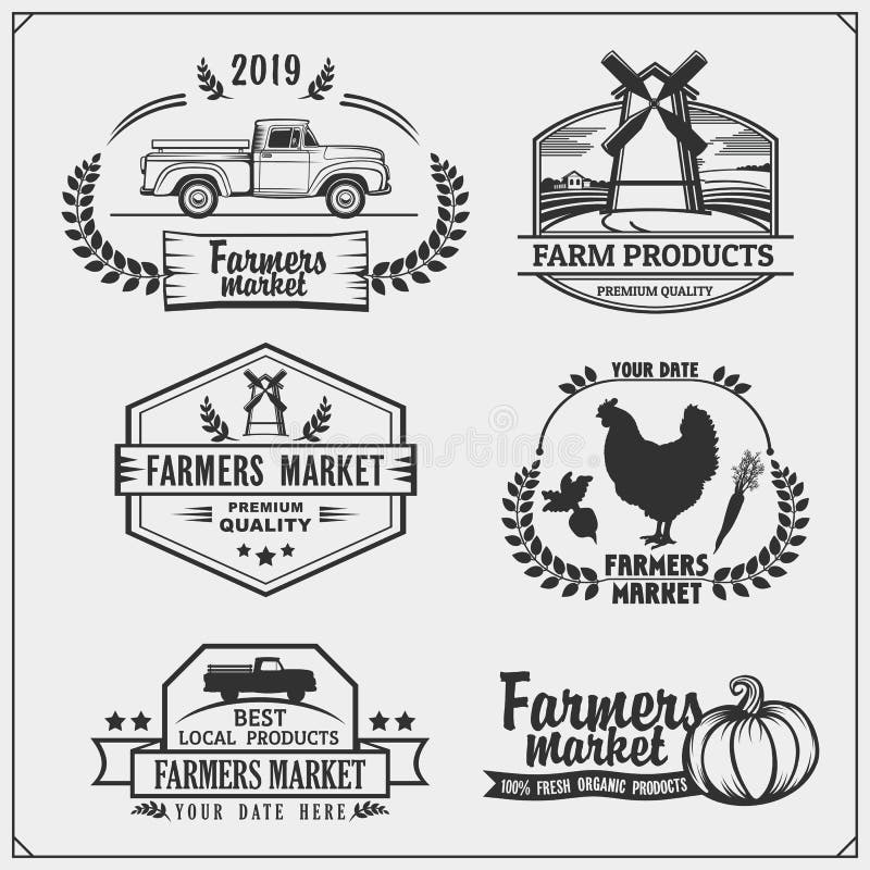 O grupo de fazendeiros introduz no mercado emblemas, logotipos e etiquetas Ilustração do vetor