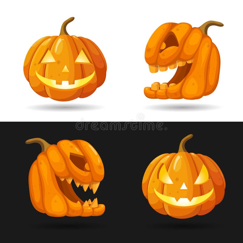 O grupo de lanterna de Jack o dirige com velas ardentes Caráteres da abóbora de Dia das Bruxas com expressões diferentes da cara ilustração stock O grupo de lanterna de Jack o dirige com velas ardentes Caráteres da abóbora de Dia das Bruxas com expressões diferentes da cara ilustração stock