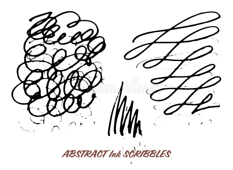 O grupo de pena tirada mão da tinta rabisca swirly ilustração stock O grupo de pena tirada mão da tinta rabisca swirly ilustração stock