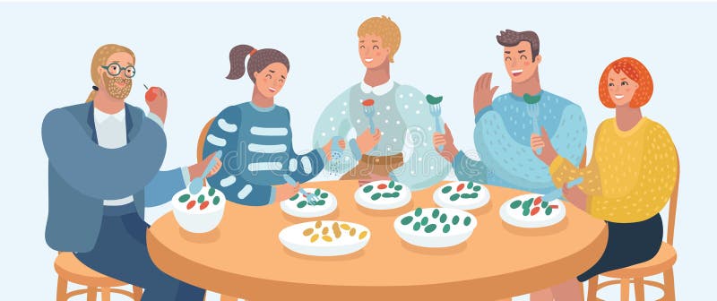 O grupo de pessoas está comendo ilustração royalty free O grupo de pessoas está comendo ilustração royalty free