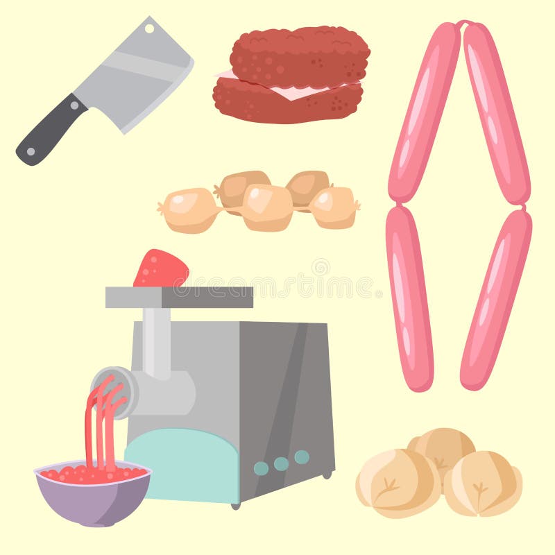 O grupo de produtos da carne da variedade deliciosa do no espeto do assado dos desenhos animados de cordeiro gourmet delicioso da ilustração do vetor O grupo de produtos da carne da variedade deliciosa do no espeto do assado dos desenhos animados de cordeiro gourmet delicioso da ilustração do vetor