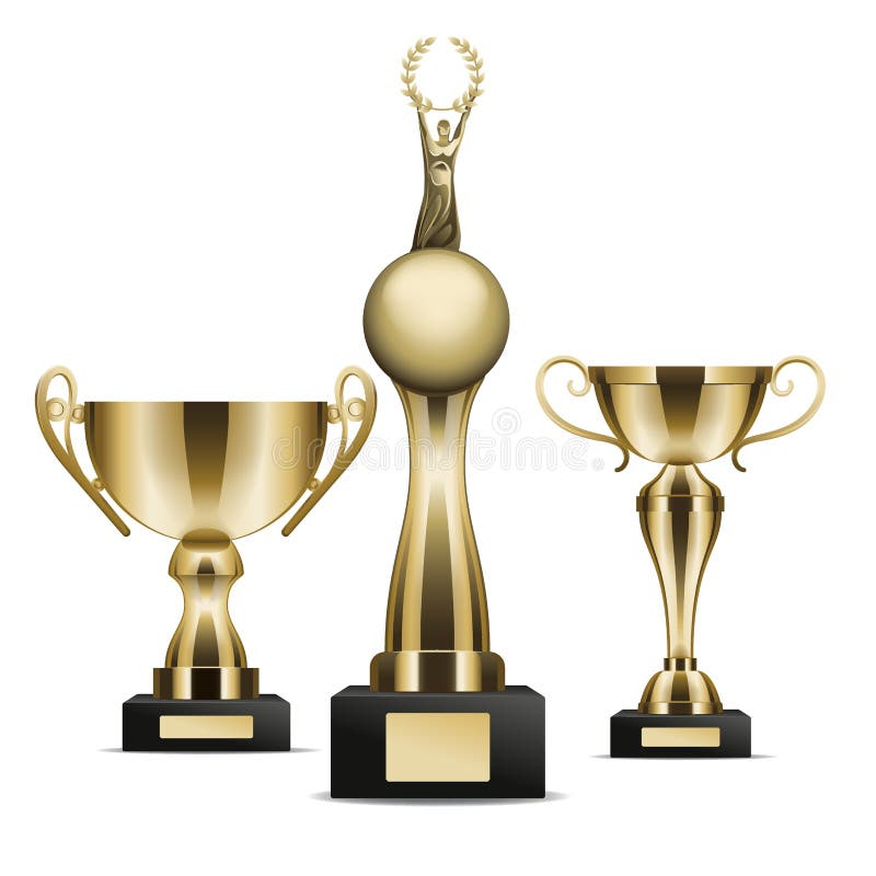 O grupo de troféu dourado coloca o gráfico Art Icon do vencedor ilustração do vetor O grupo de troféu dourado coloca o gráfico Art Icon do vencedor ilustração do vetor