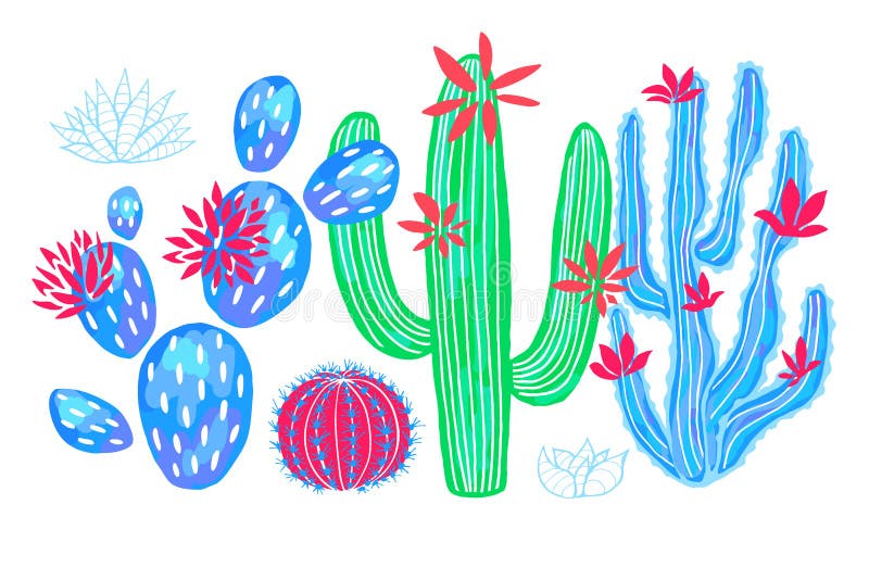 Conjunto De Succultos De Cacto De Desenho Animado Ilustração do Vetor -  Ilustração de potenciômetros, méxico: 209144304