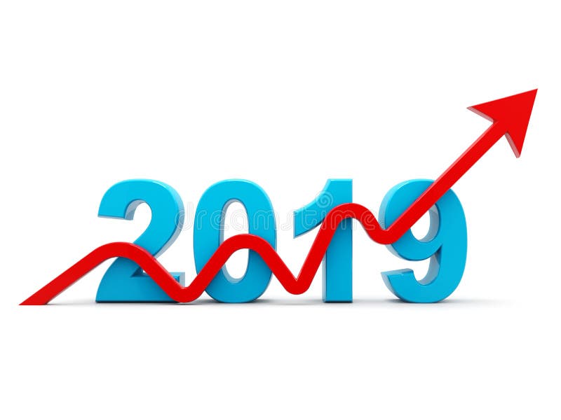 O gráfico de negócio azul com seta acima e símbolo 2019, representa o crescimento no ano novo 2019, rendição tridimensional, illu ilustração royalty free O gráfico de negócio azul com seta acima e símbolo 2019, representa o crescimento no ano novo 2019, rendição tridimensional, illu ilustração royalty free
