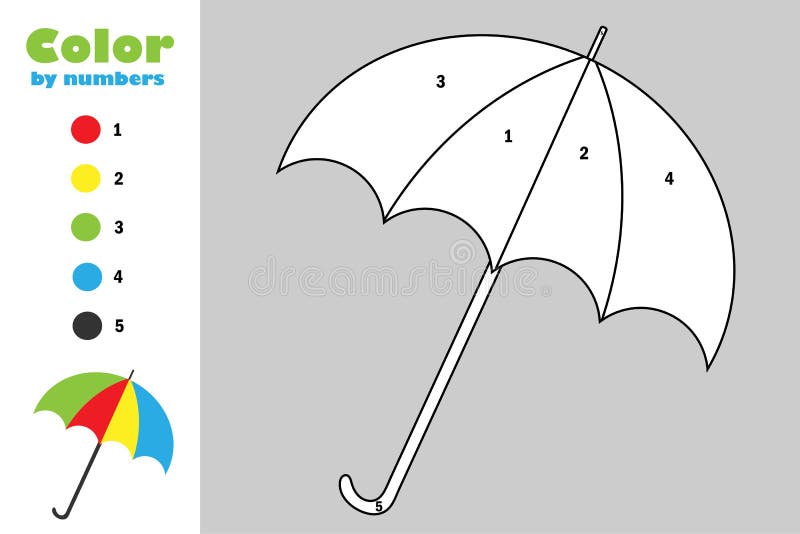 O guarda-chuva no estilo dos desenhos animados, cor pelo número, jogo do papel da educação do outono para o desenvolvimento das c ilustração stock O guarda-chuva no estilo dos desenhos animados, cor pelo número, jogo do papel da educação do outono para o desenvolvimento das c ilustração stock