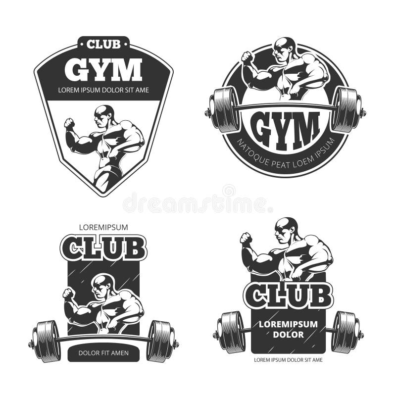 O Gym e a aptidão vector emblemas, etiquetas, crachás, logotipos ilustração royalty free O Gym e a aptidão vector emblemas, etiquetas, crachás, logotipos ilustração royalty free