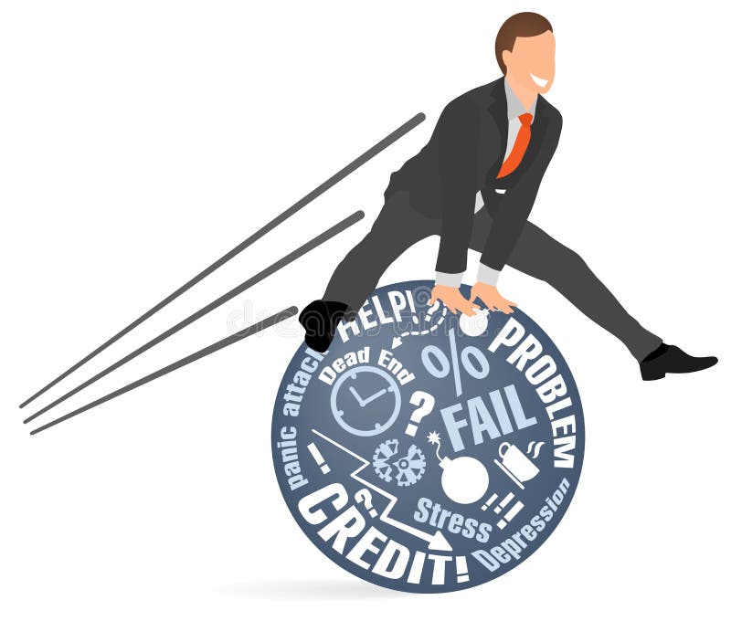 O homem de negócios alegre salta sobre seus problemas e medos Conceito do equilíbrio emocional mental, acalmando-se para baixo, ilustração do vetor O homem de negócios alegre salta sobre seus problemas e medos Conceito do equilíbrio emocional mental, acalmando-se para baixo, ilustração do vetor