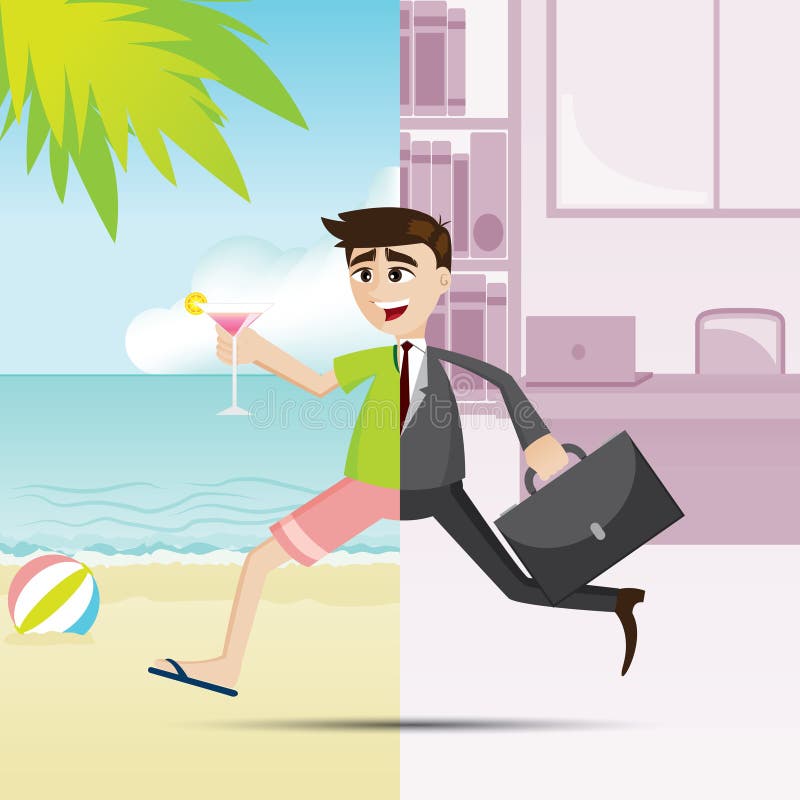 O homem de negócios dos desenhos animados relaxa em horas de verão ilustração do vetor O homem de negócios dos desenhos animados relaxa em horas de verão ilustração do vetor
