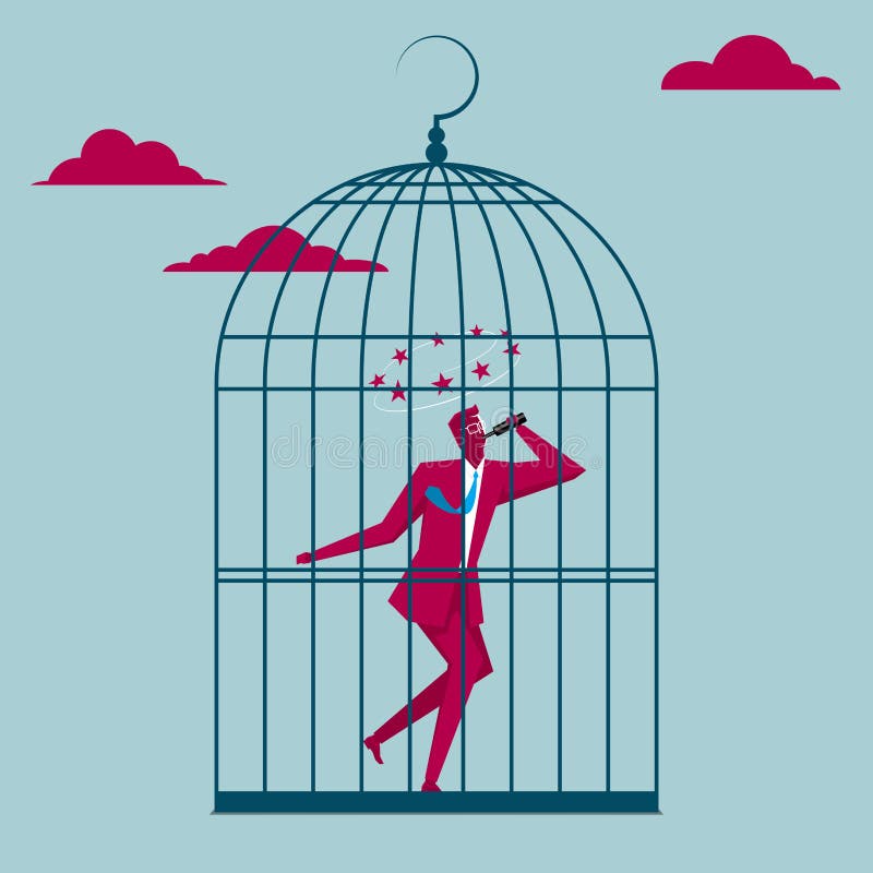O homem de negócios foi prendido em uma gaiola de pássaro ilustração royalty free O homem de negócios foi prendido em uma gaiola de pássaro ilustração royalty free