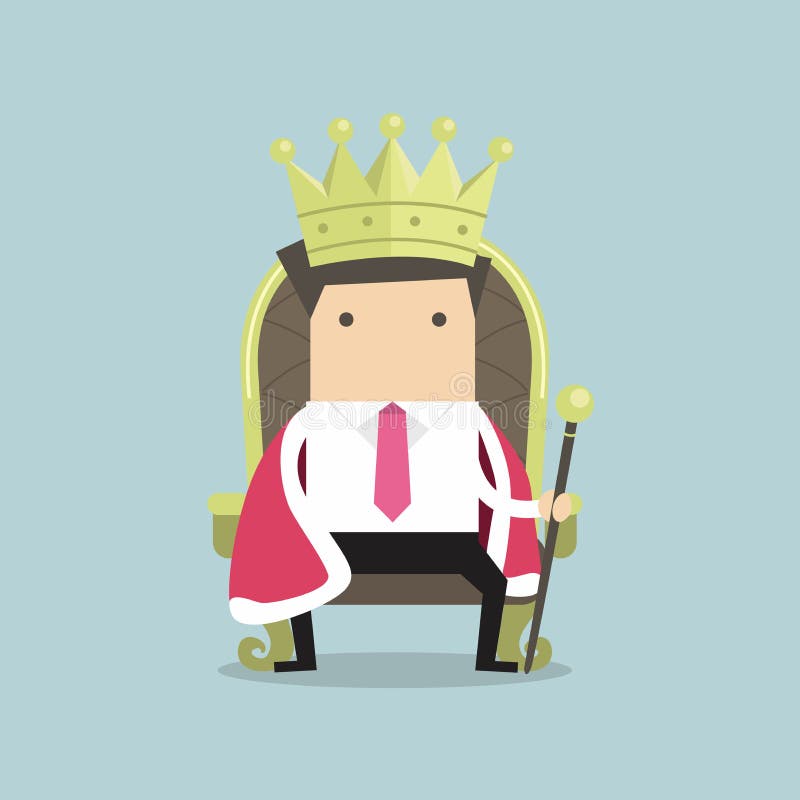 O homem de negócios que senta-se no trono com a coroa gosta de um rei ilustração do vetor O homem de negócios que senta-se no trono com a coroa gosta de um rei ilustração do vetor