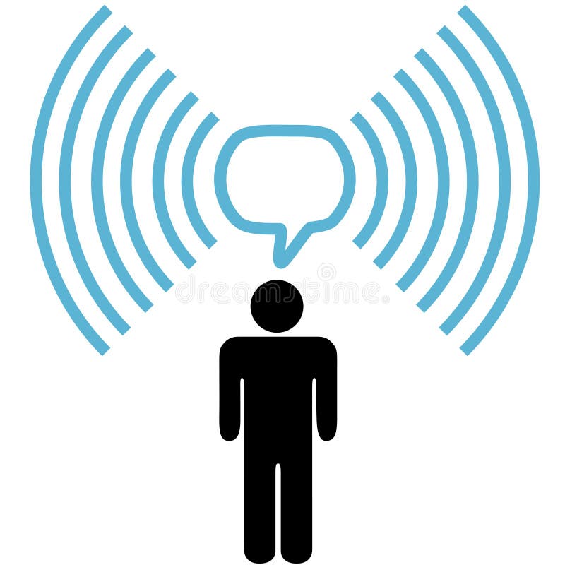 O homem do símbolo de Wifi fala na rede wireless ilustração royalty free O homem do símbolo de Wifi fala na rede wireless ilustração royalty free