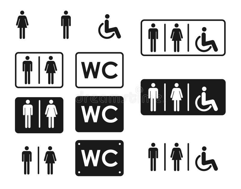 O homem e o vetor fêmea do ícone do toalete, encheram o sinal liso, pictograma contínuo Símbolo do WC, ilustração do logotipo