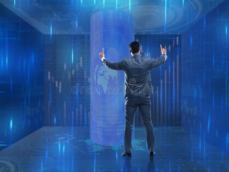 O homem no conceito de troca da bolsa de valores ilustração stock O homem no conceito de troca da bolsa de valores ilustração stock