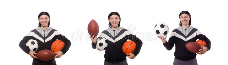 O homem no conceito dos esportes isolado no branco fotografia de stock O homem no conceito dos esportes isolado no branco fotografia de stock