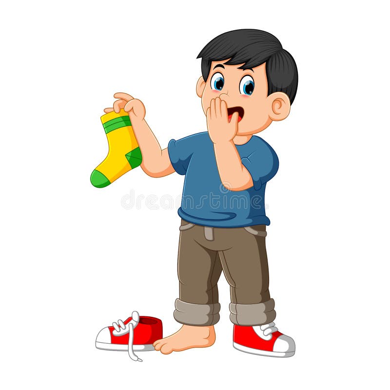 o homem prende o nariz com os dedos que guardam uma peúga fétido ilustração do vetor o homem prende o nariz com os dedos que guardam uma peúga fétido ilustração do vetor