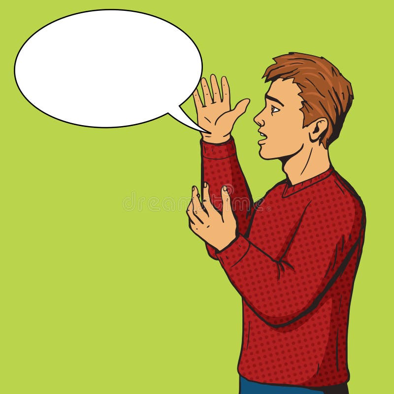 O homem que gesticula e discute o vetor do pop art ilustração do vetor O homem que gesticula e discute o vetor do pop art ilustração do vetor