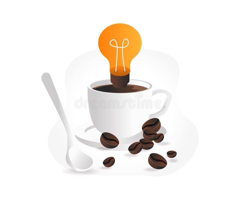 O idee de lampă cu ilustrație plată 3d deasupra unui pahar de cafea vector illustration