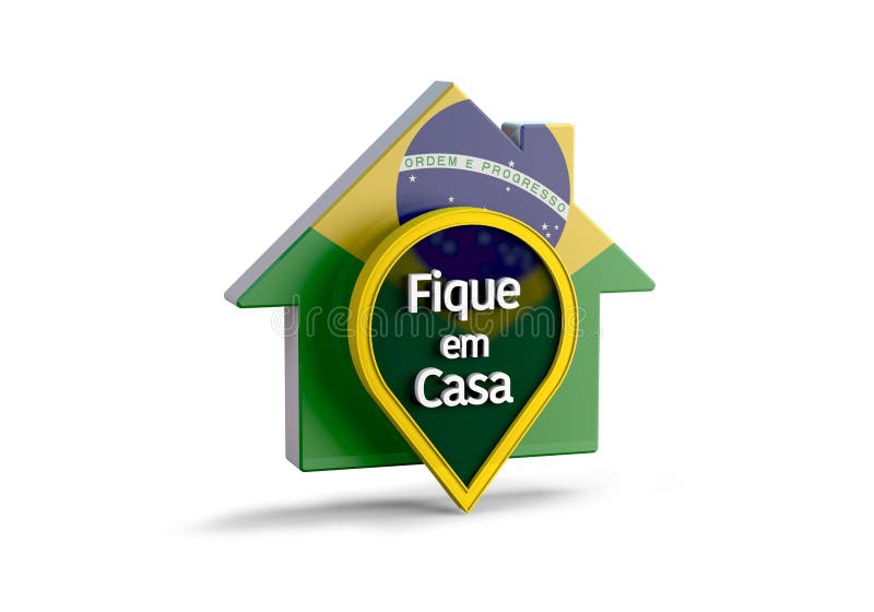 O ilustrare 3d a unei case cu steagul brazilian cu mențiunea ședere la domiciliu, protejată de coronavirus sau royalty free illustration