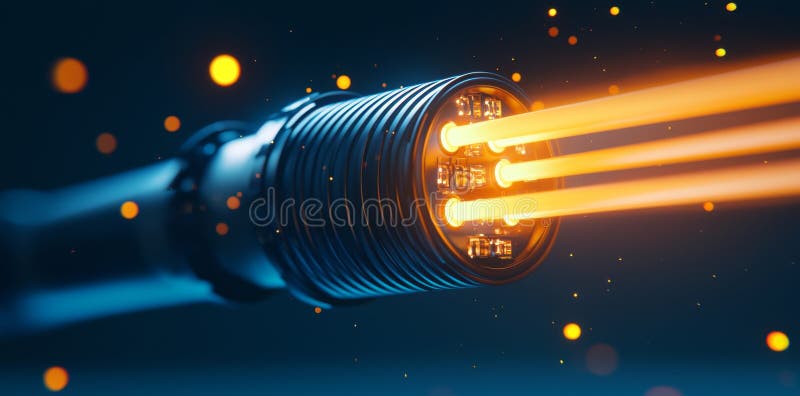 O ilustrare a transferurilor de date de mare viteză utilizând cabluri din fibră optică strălucitoare royalty free stock photography