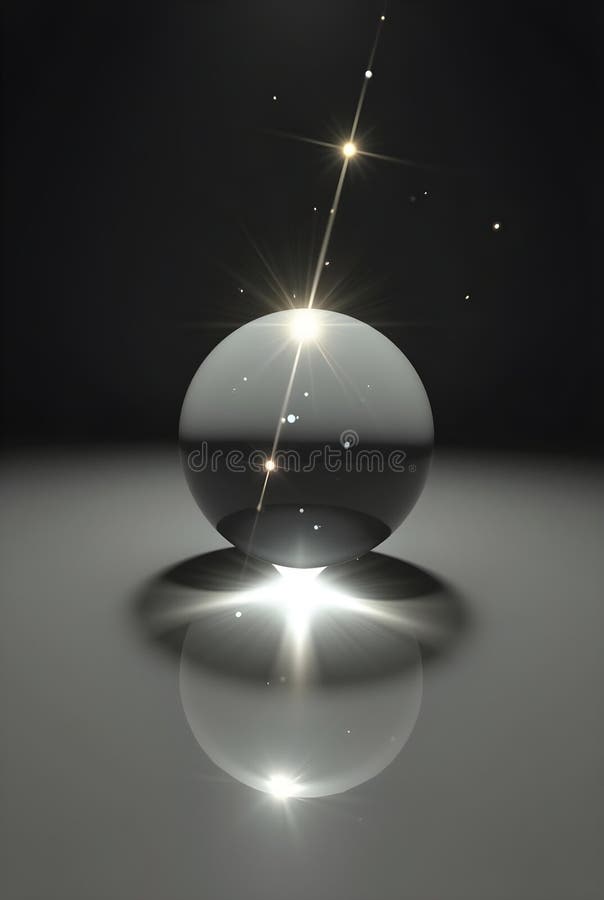 O imagine captivantă a unei sfere translucide reflectând lumina și stelele cu un fundal întunecat creând o formă magică și eterică royalty free illustration