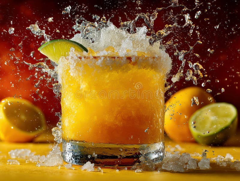 O imagine dinamică dinamică vibrantă a conceptului arată că un cocteil de suc de portocale cu băutură plutitoare cu suc de portoca royalty free stock images